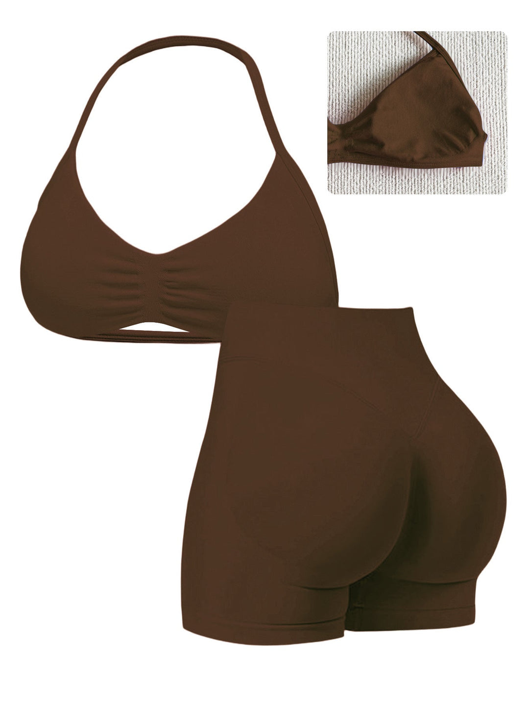 Damen Sport-Bikini-Oberteil mit hoch geschnittenen Shorts und nahtlosem Design
