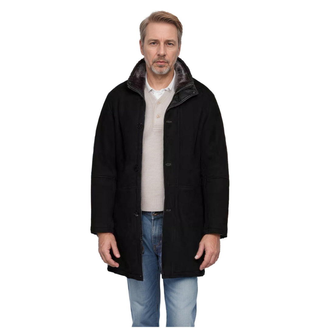 Herren Langer Thermomantel im Field-Stil mit Kunstlammfell-Innenseiten und Zweiwege-Reißverschluss Nord Taschen