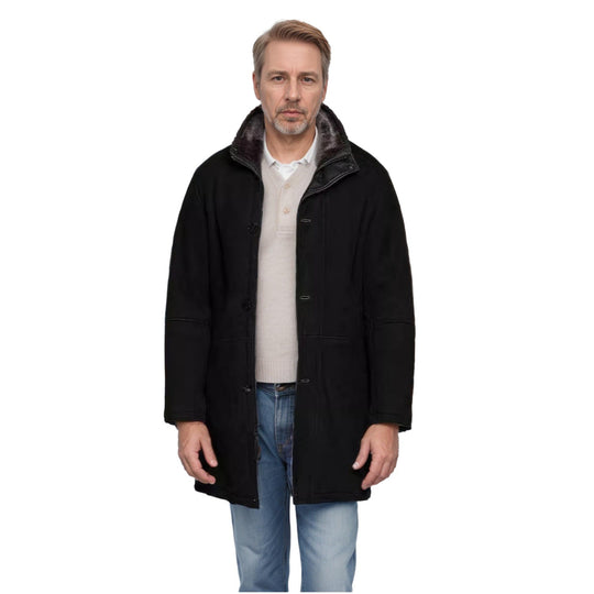 Herren Langer Thermomantel im Field-Stil mit Kunstlammfell-Innenseiten und Zweiwege-Reißverschluss Nord Taschen