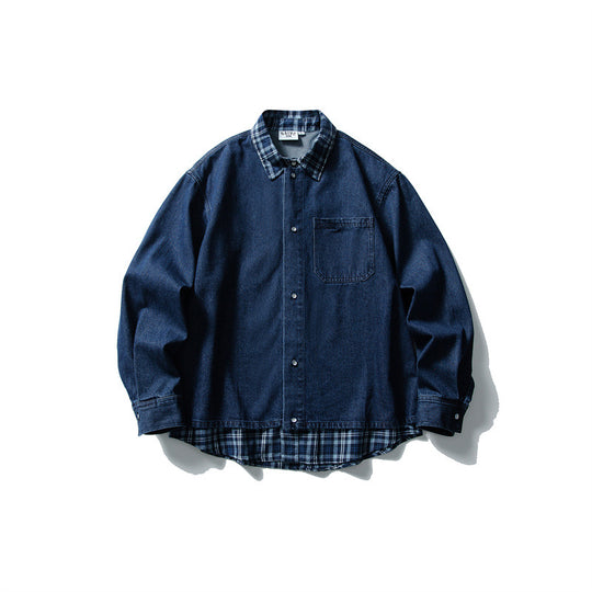 Herren Oversize Denim‑Hemdjacke mit karierter Innenlage, legerem Saum und Brusttasche Nord Taschen
