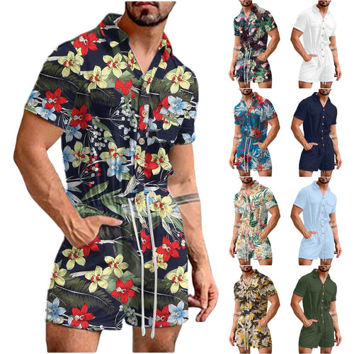 Herren Kurzoverall mit lNord Taschenhaftem Blumenmuster Nord Taschen
