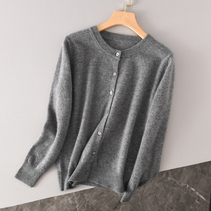 Damen Leichter Rundhals-Knopfcardigan in Kaschmiroptik mit feiner Rippkante und lässiger Silhouette Nord Taschen