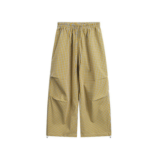 Damen Weite Baumwollhose mit elastischem Bund, Karomuster und verstellbarer Saumkordel Nord Taschen