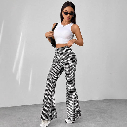 Damen Stretch-Schlaghose mit hoher Taille und weitem Bein Nord Taschen