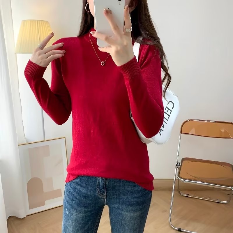 Damen Feiner Langarm-Feinstrickpullover mit schmalem Stehkragen und gerippten Bündchen Nord Taschen