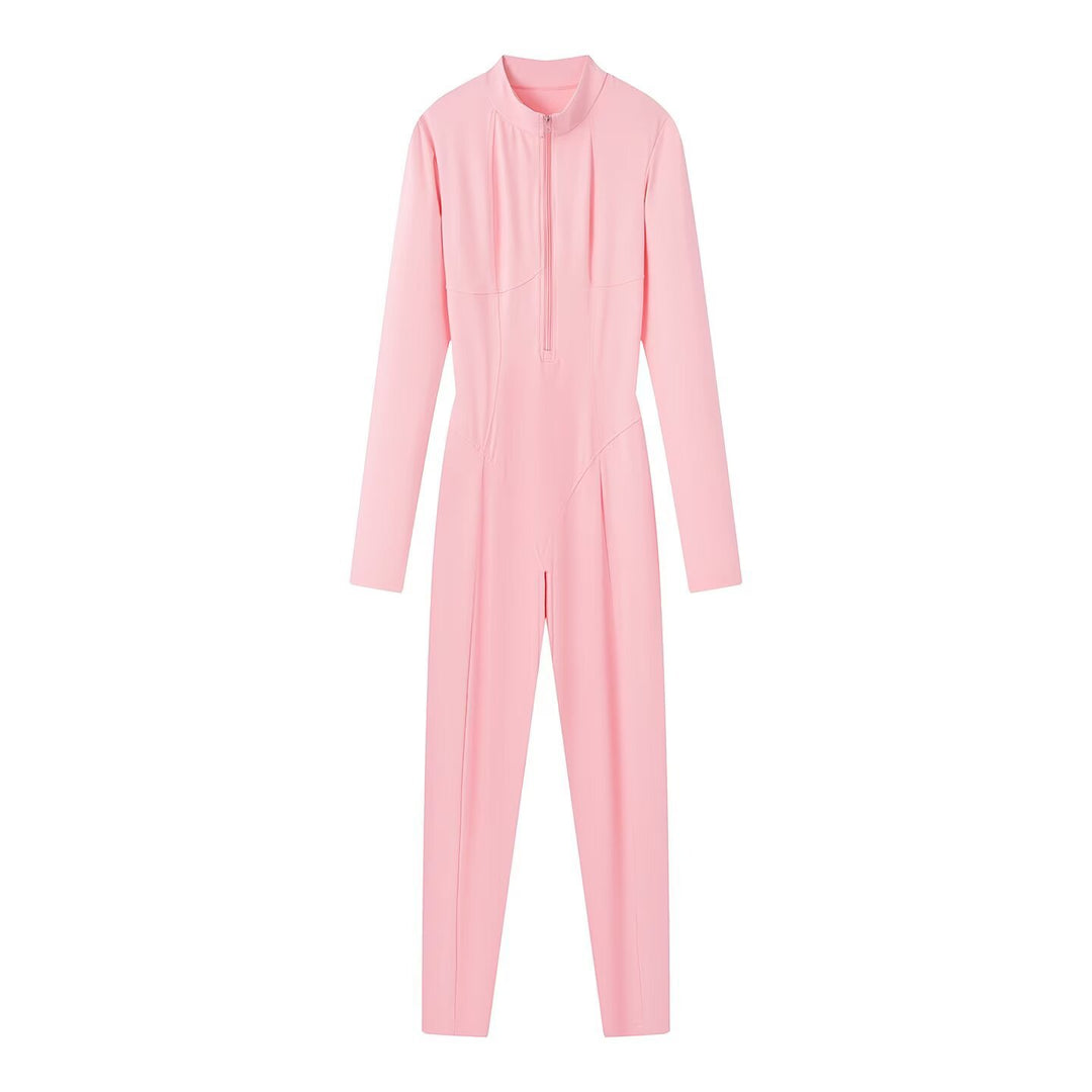 Damen Slim-Fit einteiliger Catsuit mit Reißverschluss und hohem Kragen Nord Taschen