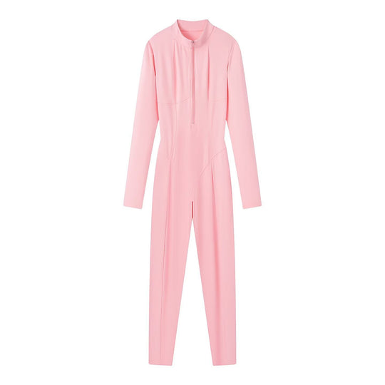 Damen Slim-Fit einteiliger Catsuit mit Reißverschluss und hohem Kragen Nord Taschen