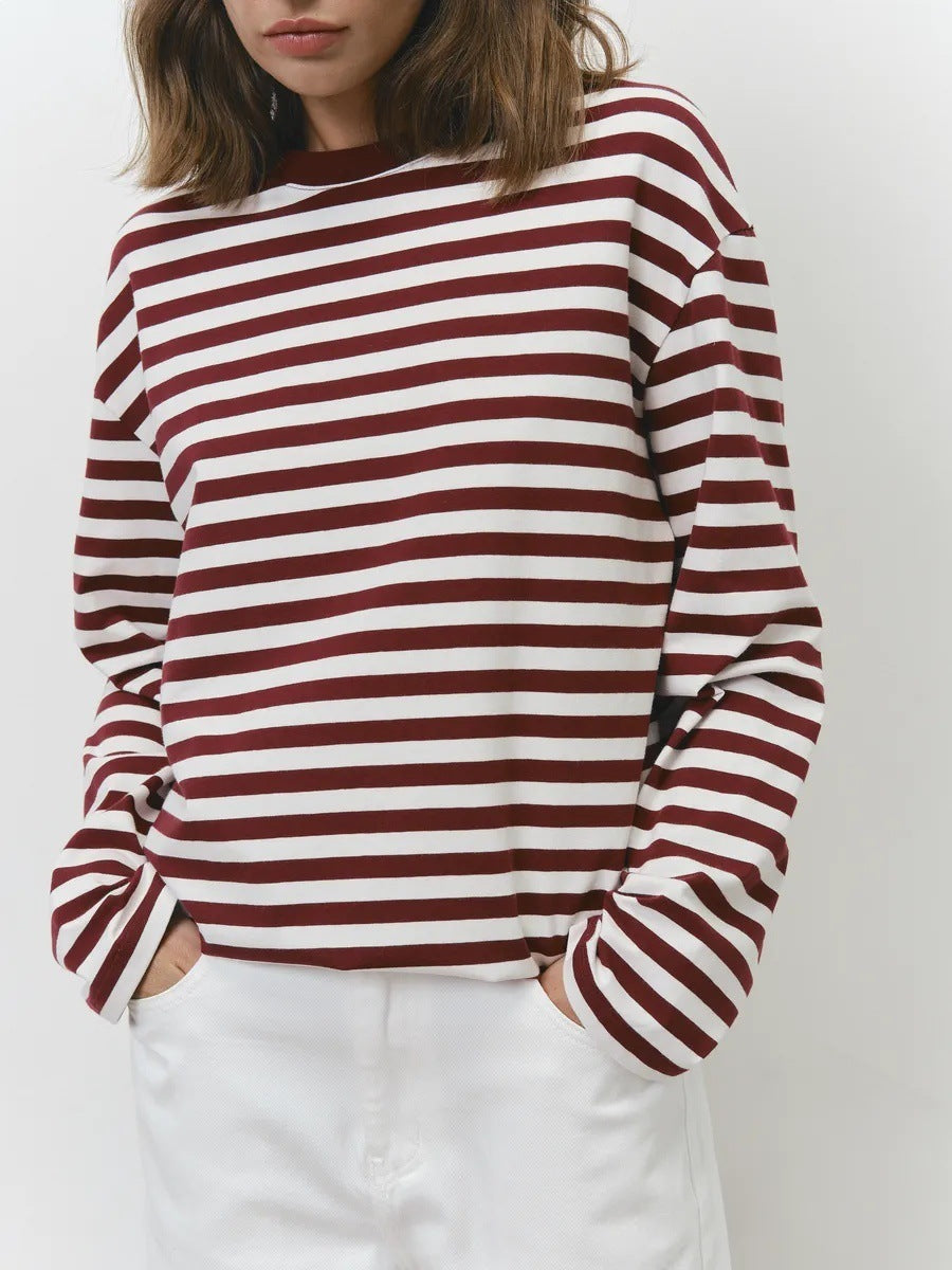 Damen gestreiftes Langarmshirt mit lässigem Schnitt und rundem Halsausschnitt