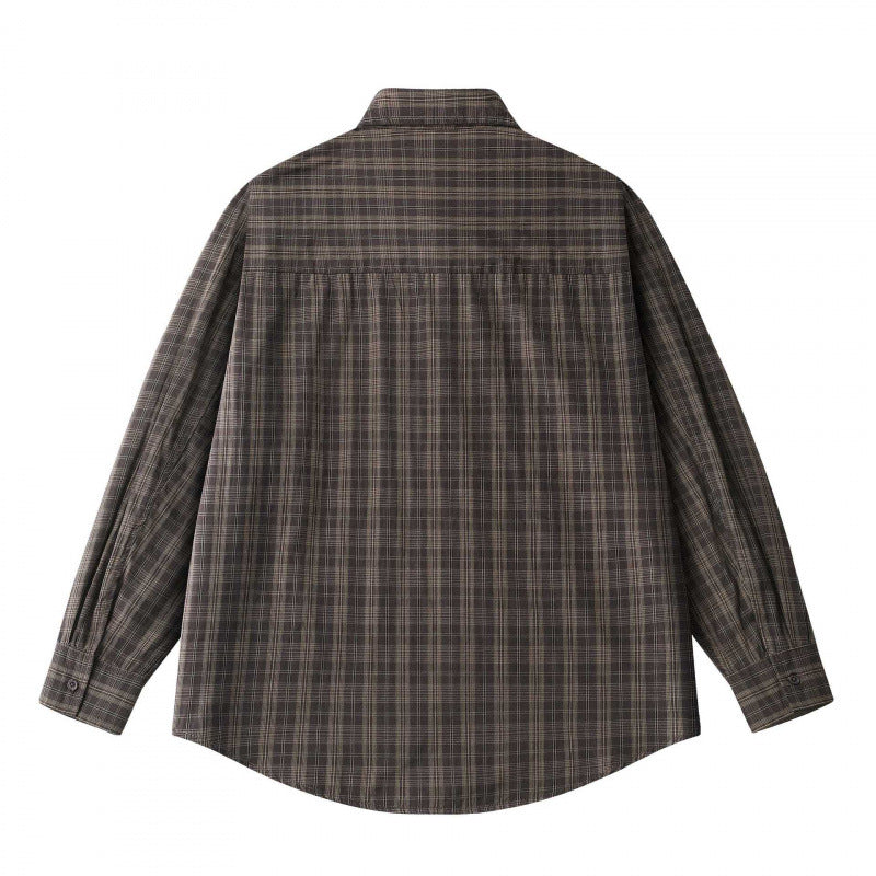 Unisex Lockeres Kastenförmiges Karo-Overshirt aus leichter Baumwollmischung mit Rückpasse und Kräusel-Detail Nord Taschen