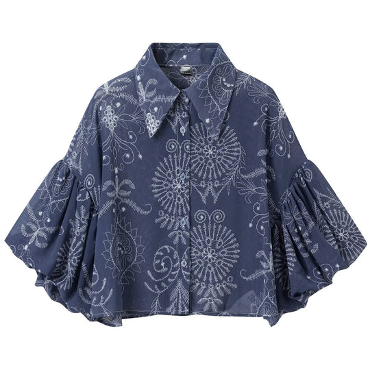 Damen Oversize-Buttonbluse mit Ballonärmeln und großem Hemdkragen Nord Taschen