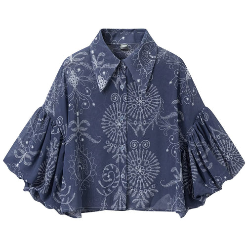 Damen Oversize-Buttonbluse mit Ballonärmeln und großem Hemdkragen Nord Taschen