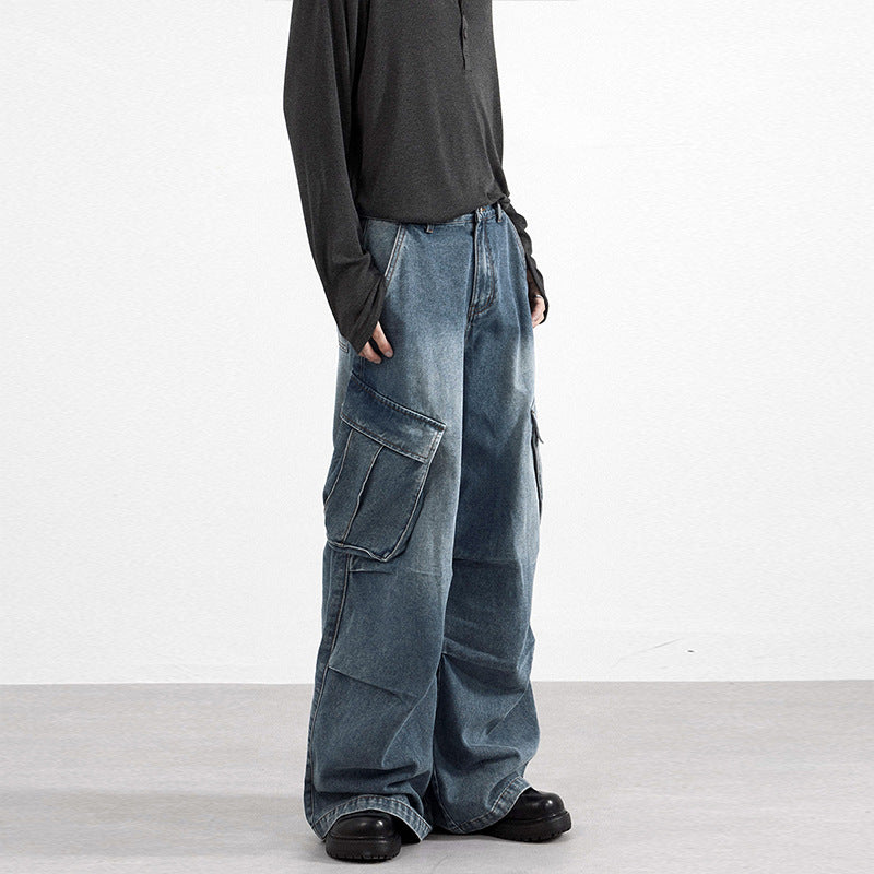 Herren Extraweite Paneel-Denim-Cargohose im weiten Baggy-Cut mit Kniepaneelen Nord Taschen