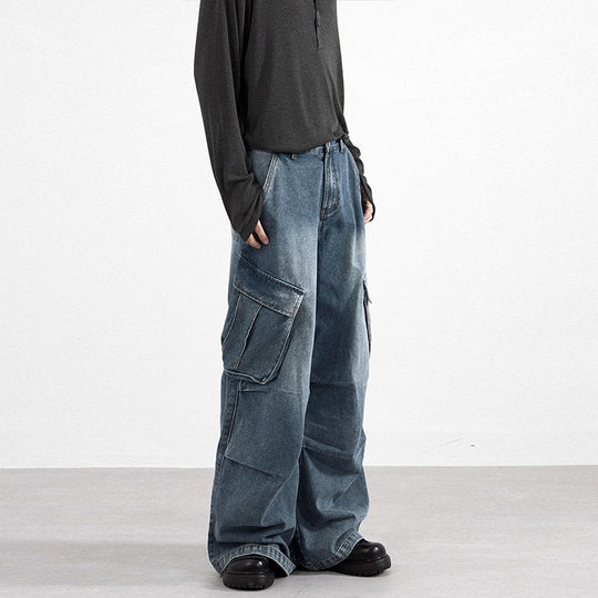 Herren Extraweite Paneel-Denim-Cargohose im weiten Baggy-Cut mit Kniepaneelen Nord Taschen