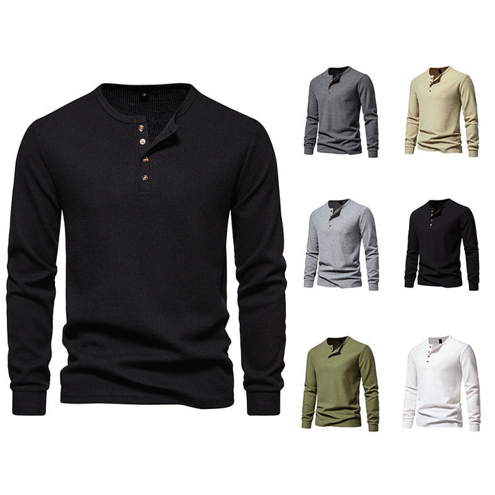 Herren Langarm-Henley-Shirt mit strukturiertem Oberflächenmuster und praktischen Knopfdetails