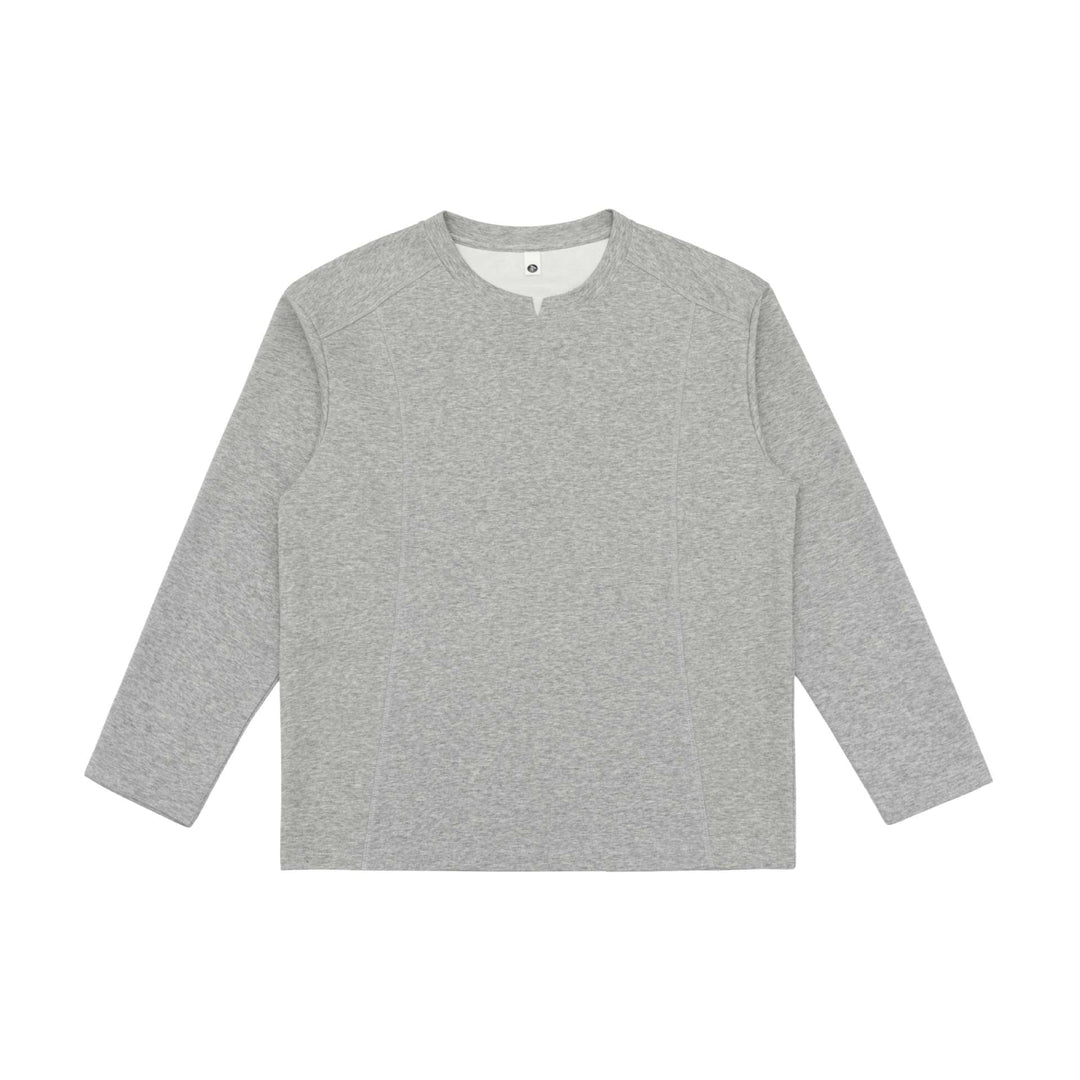 Damen Feines Baumwoll-Langarmshirt mit geradem Saum und Ziernaht-Detail Nord Taschen