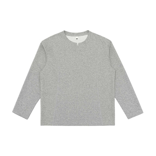 Damen Feines Baumwoll-Langarmshirt mit geradem Saum und Ziernaht-Detail Nord Taschen