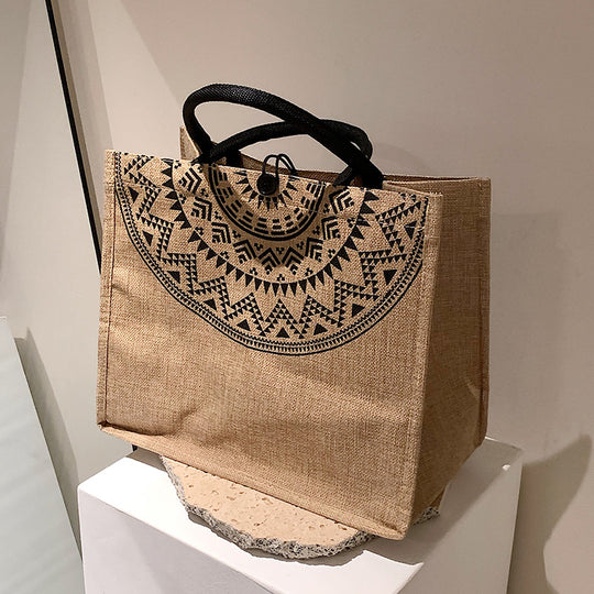 Damen Jute-Tragetasche mit stilvollem Sonnendesign Nord Taschen
