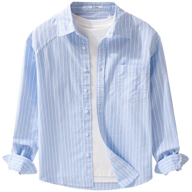 Herren Nadelstreifen-Layering-Hemdjacke aus leichtem Baumwollmix mit Brusttasche Nord Taschen