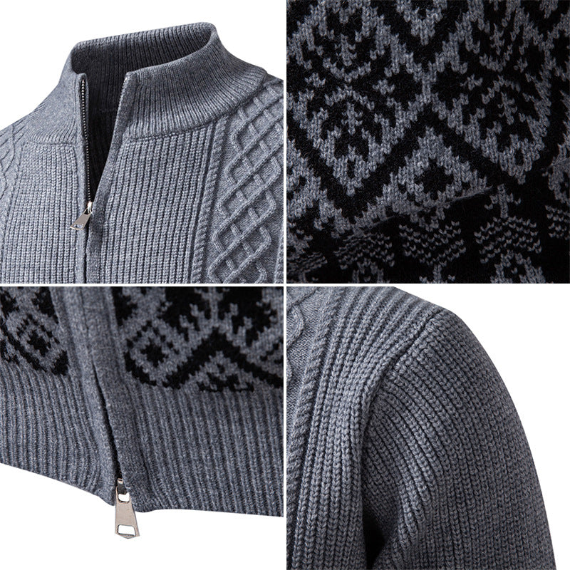 Herren Hochwertige Norweger-Zip-Strickjacke mit Zopfmuster und Stehkragen Nord Taschen