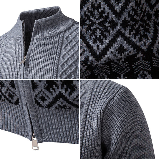Herren Hochwertige Norweger-Zip-Strickjacke mit Zopfmuster und Stehkragen Nord Taschen