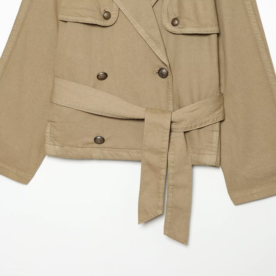 Damen Cropped Trench-Capejacke mit doppelreihiger Knopfleiste, Schulterpatten und Bindegürtel Nord Taschen