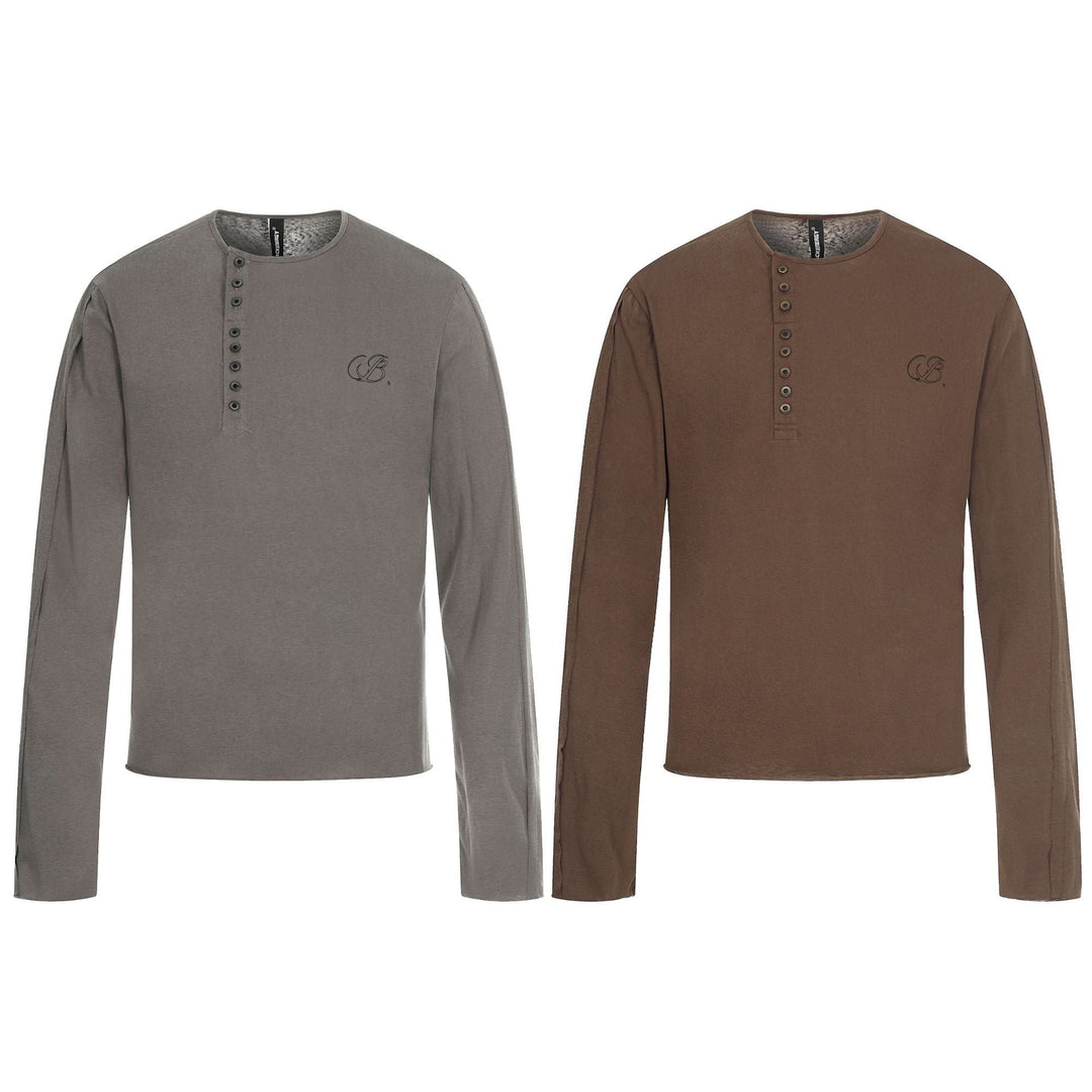 Herren Langarm-Henleyshirt mit asymmetrischer Knopfleiste und leichtem Relaxed Fit Nord Taschen