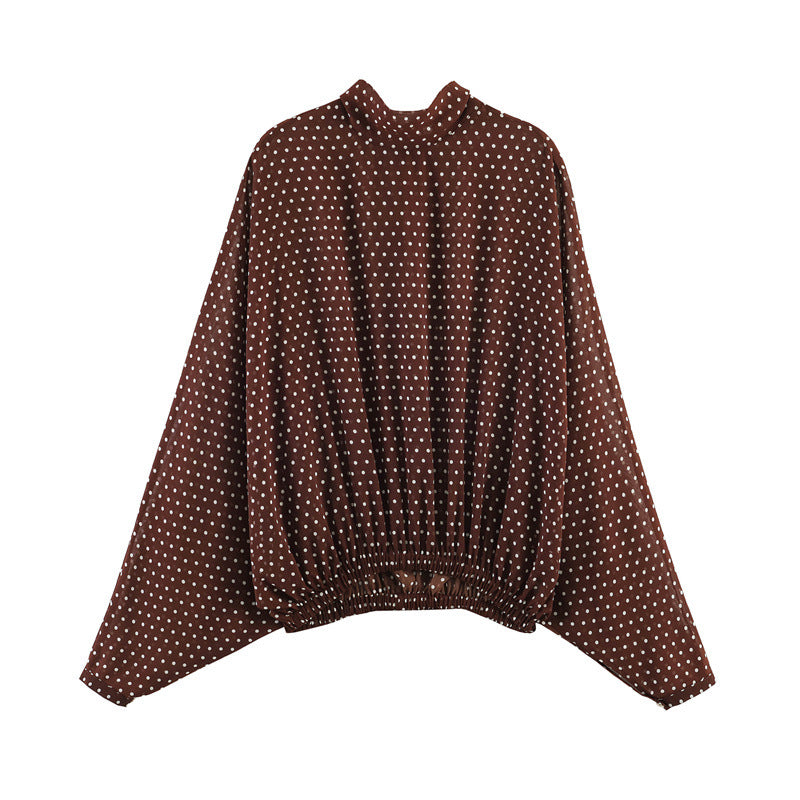 Damen Zweiteiliges Retro-Polka-Dot Set mit weitem Fledermausoberteil und plissiertem Midirock Nord Taschen