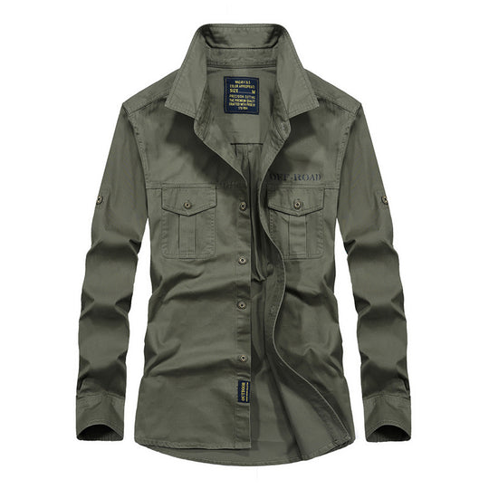 Herren Utility-Hemdjacke aus leichtem Baumwollcanvas mit Rollärmeln und Brustpattentaschen Nord Taschen