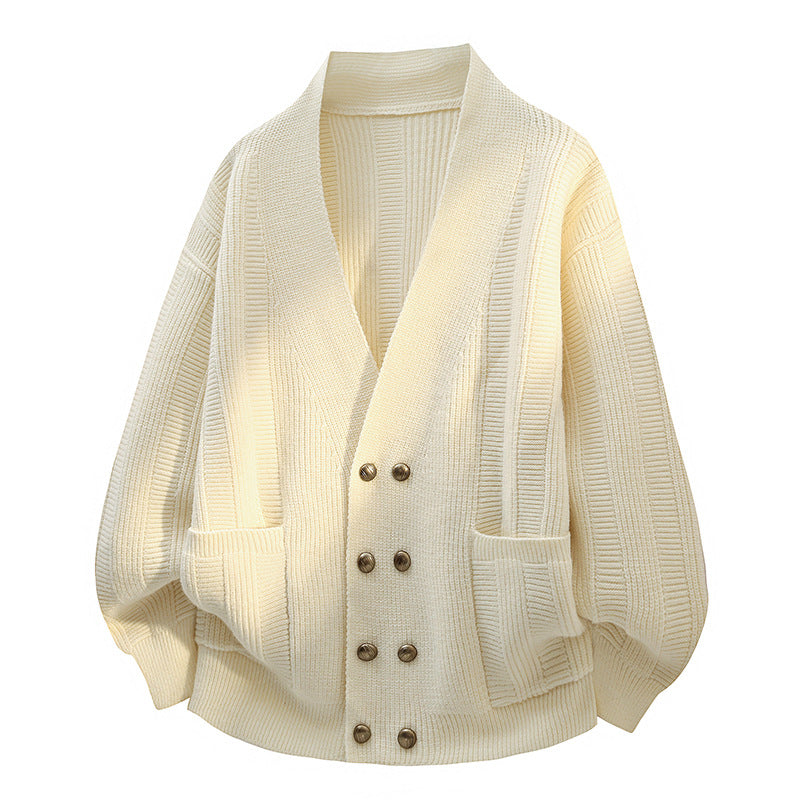 Damen Oversize Strickcardigan mit Schalkragen, doppelreihiger Knopfleiste & Eingrifftaschen Nord Taschen