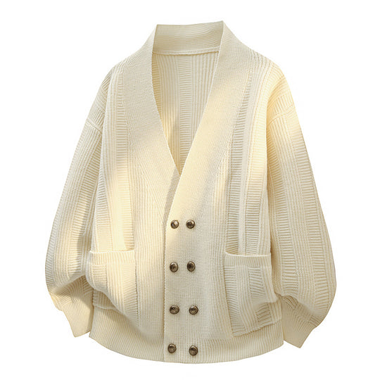 Damen Oversize Strickcardigan mit Schalkragen, doppelreihiger Knopfleiste & Eingrifftaschen Nord Taschen