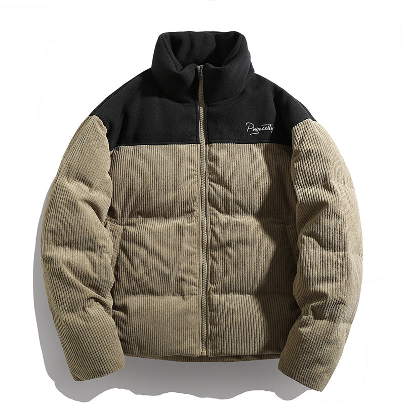 Unisex Kord-Steppjacke mit hoher Kragenlinie, gesteppter Wattierung und kontrastierender Schulterpasse Nord Taschen