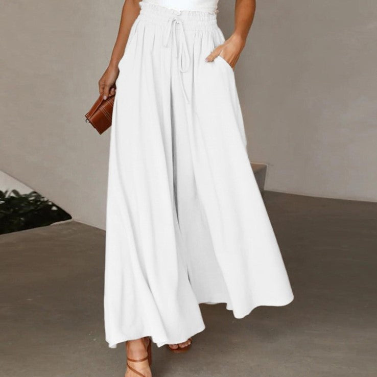 Damen Weite Leinenhose mit Gummizug und Seitentaschen