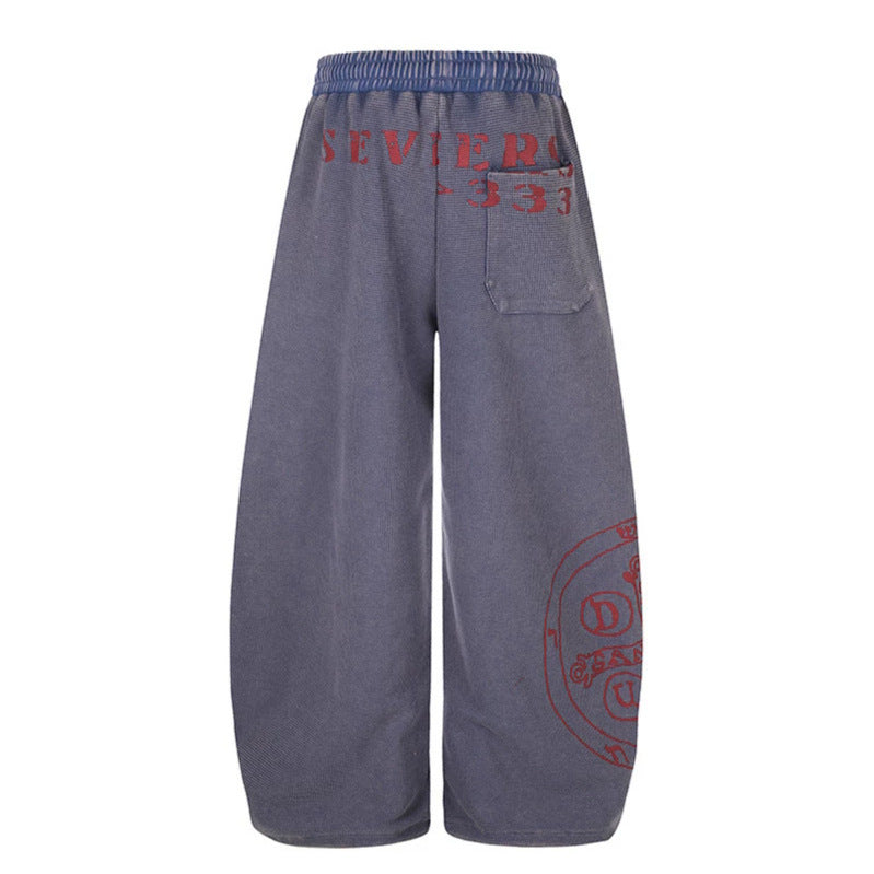 Damen Weite Mid‑Calf Palazzo‑Sweathose mit verstellbarem Saum, Tunnelzugbund und Statement‑Print Nord Taschen