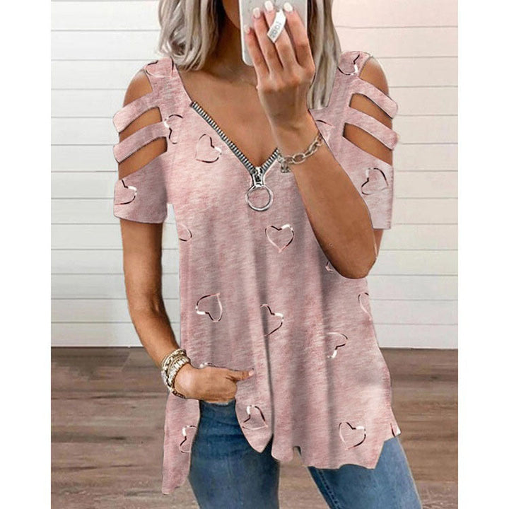 Damen V-Ausschnitt T-Shirt mit Cut-Outs und Herzdesign