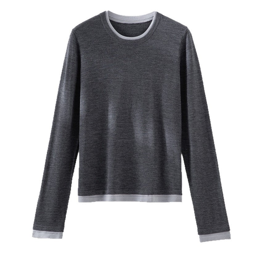 Damen Feiner Rundhalspullover aus Merino-Mix mit Kontrastbündchen Nord Taschen