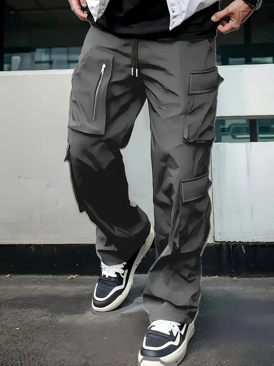 Herren weite Utility-Cargohose mit Tunnelzugbund, multifunktionalen Taschen & Reißverschlusstasche Nord Taschen