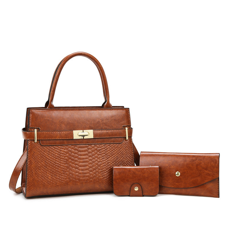 Damen elegante Handtasche mit strukturiertem Schlangenmuster und abnehmbarem Geldbörsen-Set Nord Taschen