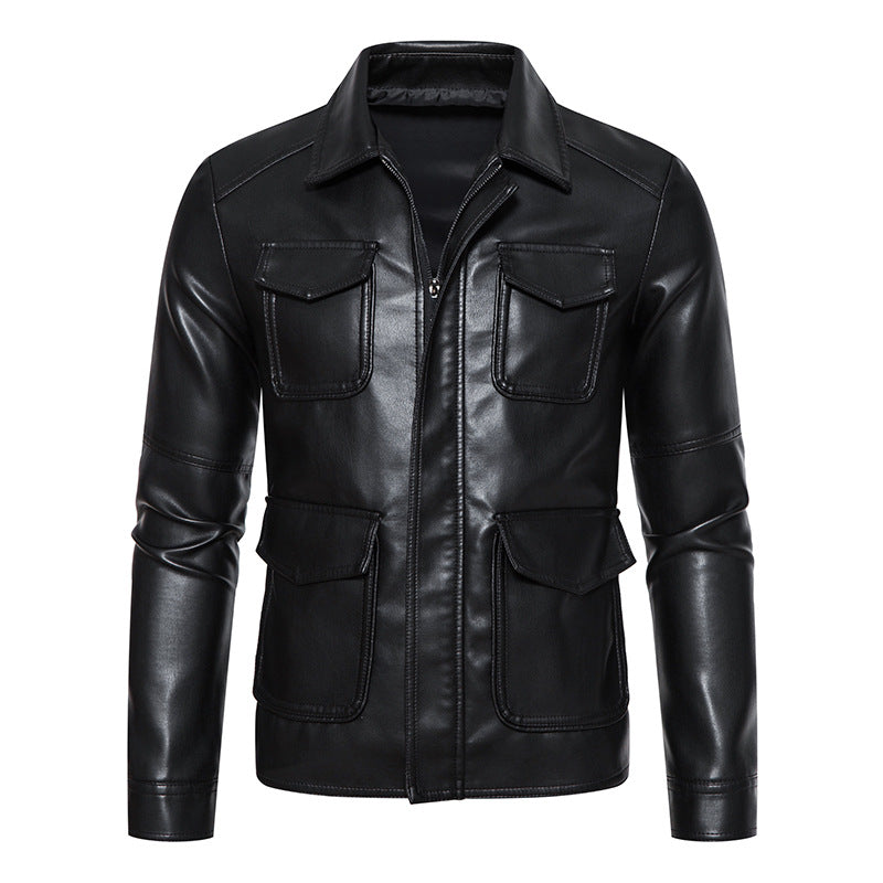 Herren Field-Jacke in glatter Lederoptik mit Pattentaschen und schlanker Passform Nord Taschen