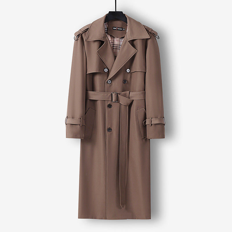 Damen Eleganter lang geschnittener Wollmix-Trenchcoat mit doppelreihiger Knopfleiste und Bindegürtel Nord Taschen