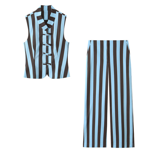 Damen Weite High‑Waist Palazzohose mit vertikaler Streifenoptik und geradem Bein Nord Taschen