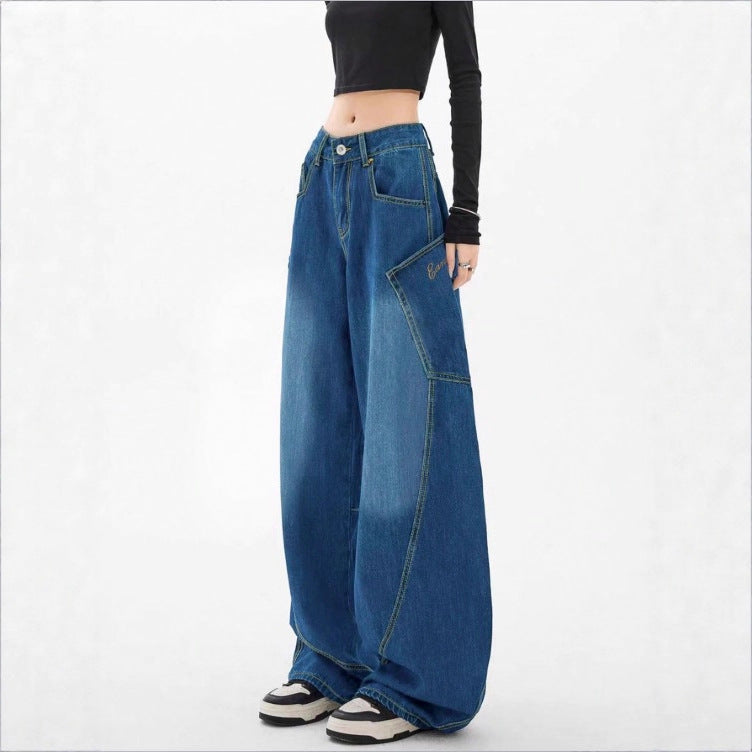 Damen Weite High-Waist Balloon-Jeans mit Utility-Taschen und kontrastierenden Nähten Nord Taschen