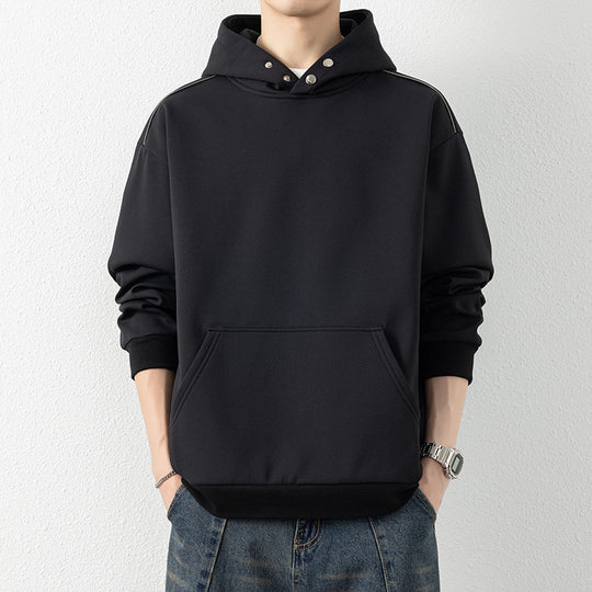 Herren Oversize-Kapuzenpullover mit Kängurutasche & Druckknopf-Hals Nord Taschen