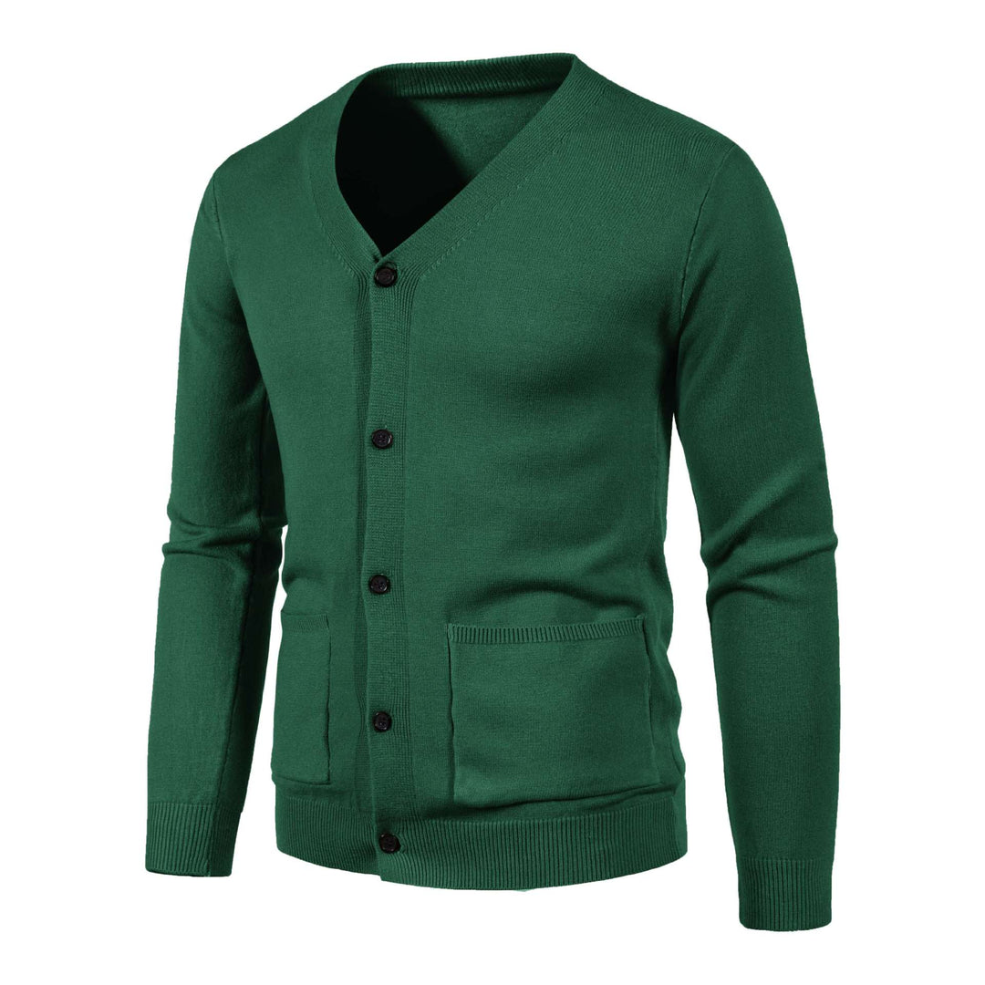 Herren Feinstrick-Cardigan mit V-Ausschnitt, Knopfleiste und aufgesetzten Taschen Nord Taschen