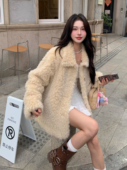 Damen Kuscheliger Kunstfell‑Teddy‑Mantel im Oversize‑Schnitt Nord Taschen