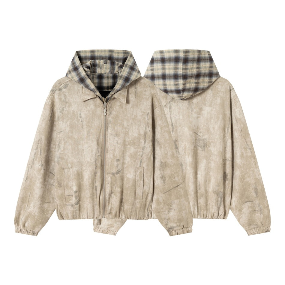 Unisex Kurz geschnittene Boxy‑Jacke aus Wildlederoptik mit kariert gefütterter Kapuze Nord Taschen