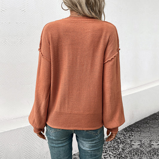 Damen Eleganter Pullover mit V-Ausschnitt und Ballonärmeln Nord Taschen