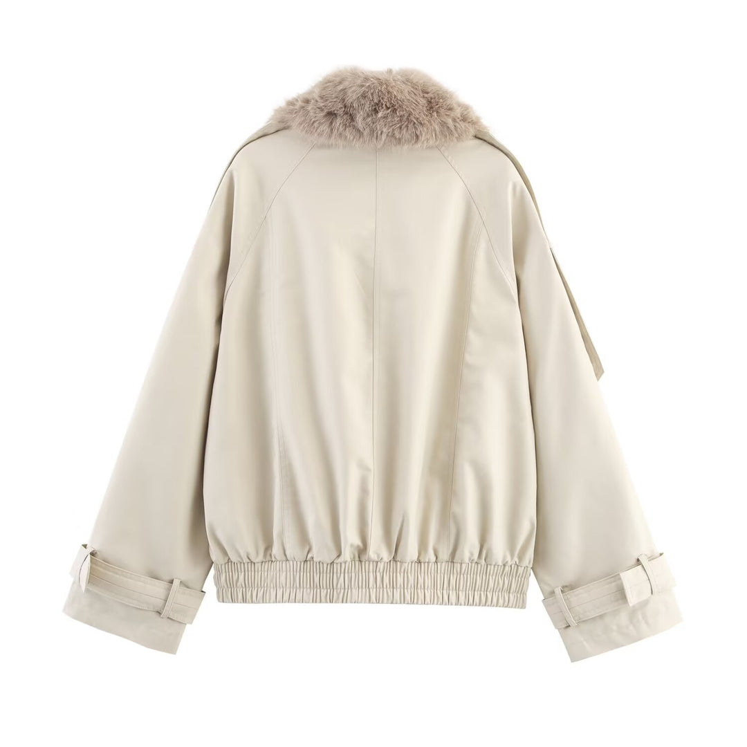 Damen Kurzjacke im Blouson‑Trenchstil mit abnehmbarem Kunstfellkragen Nord Taschen