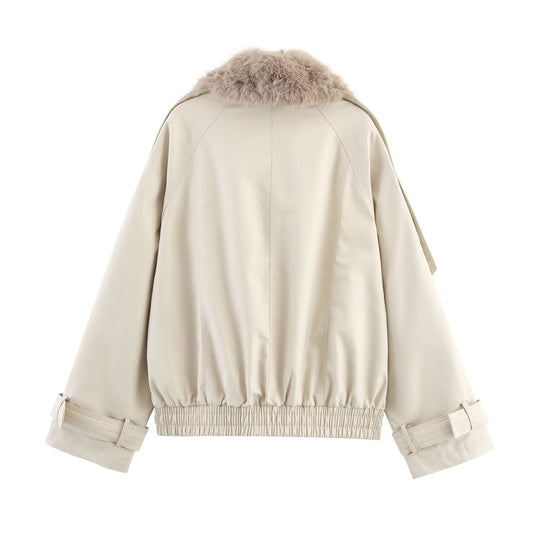 Damen Kurzjacke im Blouson‑Trenchstil mit abnehmbarem Kunstfellkragen Nord Taschen