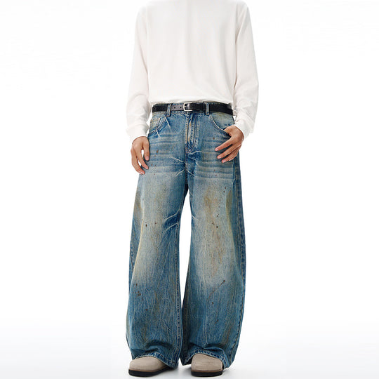 Herren Ultraweite Denim-Baggyhose im Vintage-Look mit Farbpatina und tiefem Schritt Nord Taschen