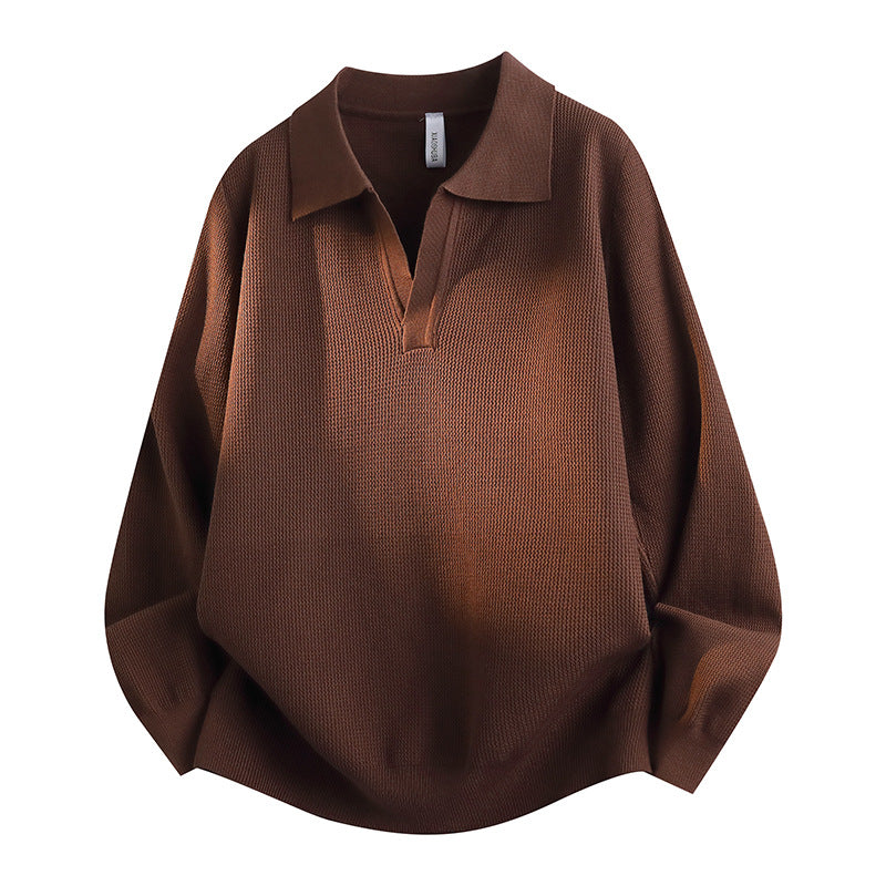 Unisex Oversized Feinstrick-Polo-Pullover mit offenem V‑Ausschnitt und lässiger Silhouette Nord Taschen